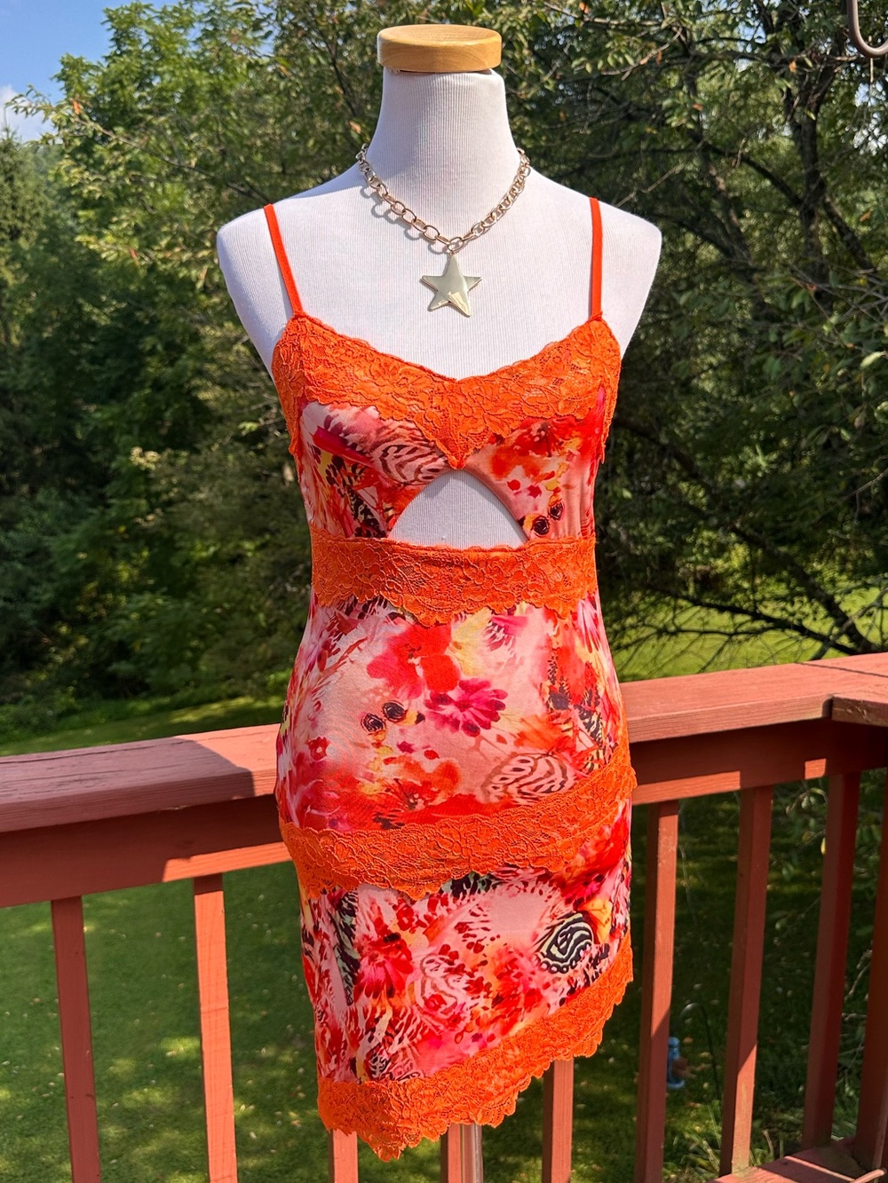 NWT! Superdown Mikhaela Orange Floral Lace Cami Slip Mini Dress